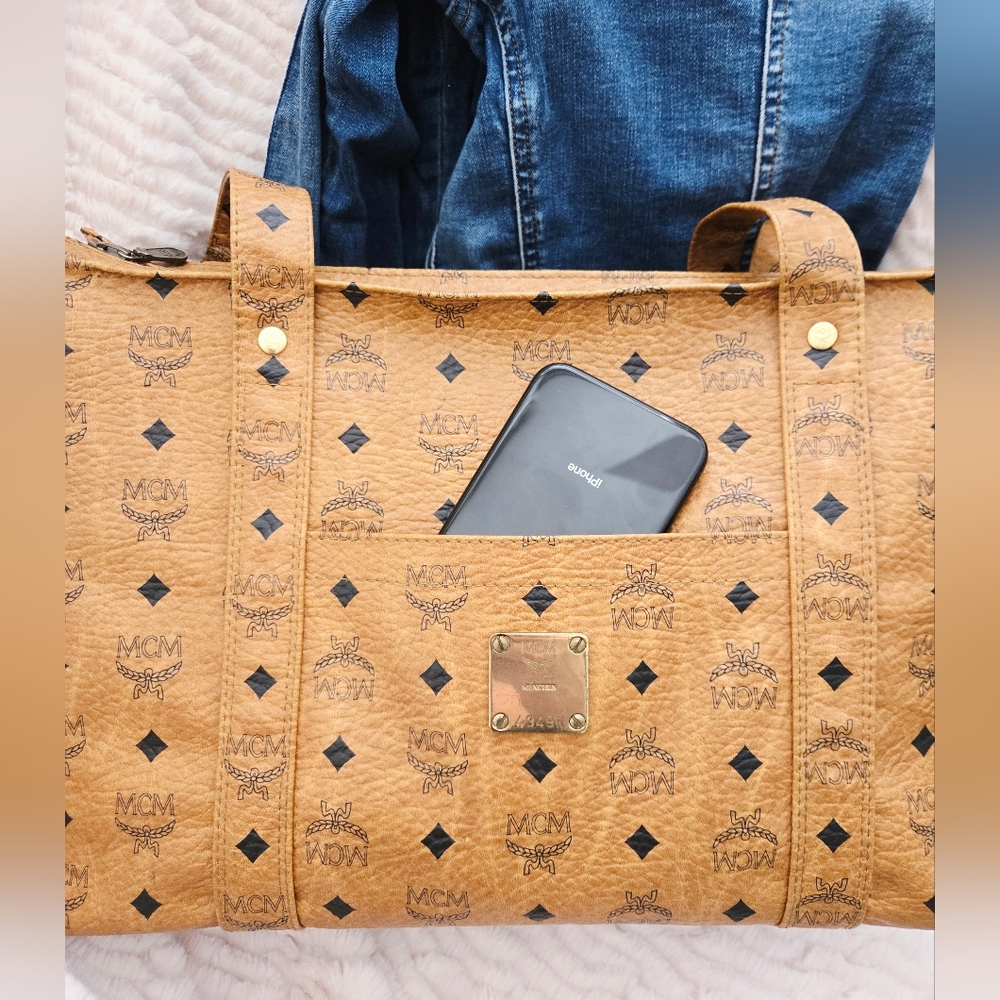 Authentic MCM Viestos XL Vintage Tote Shoulder Laptop Weekender Duffle Travel - Picture 5 of 15